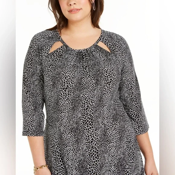 ⭕️ PRICE FIRM NEW MICHAEL Michael Kors 0X Black and White Print Cutouts Dress - Picture 2 of 8